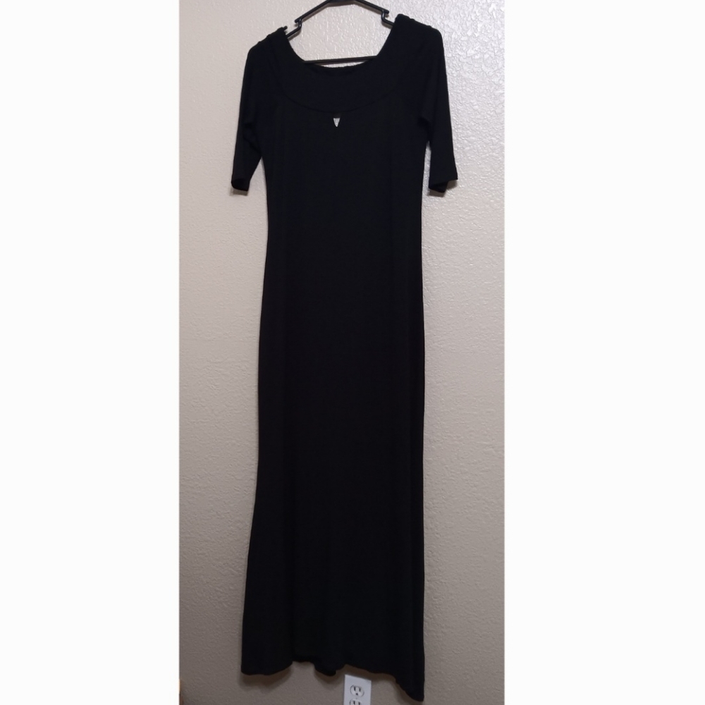 Lorane Black Jersey Knit Keyhole Backless Maxi Dress